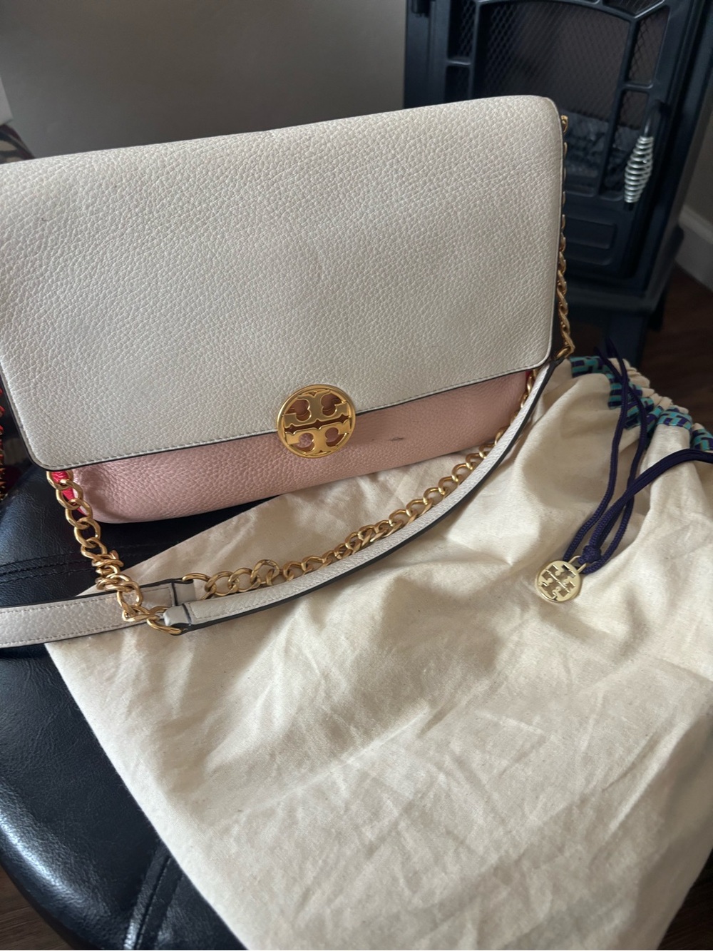 Tory Burch Two-Tone Cream & Blush Pebbled Leather Crossbody